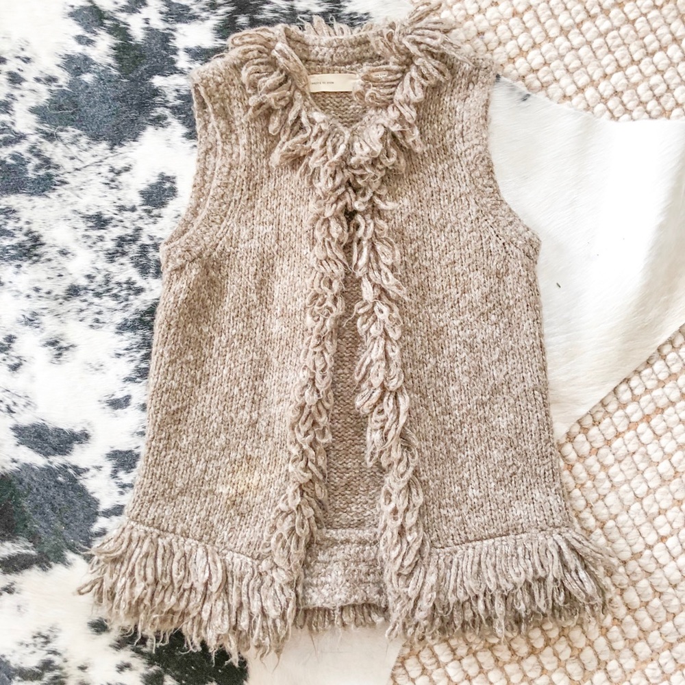 Anthropologie fuzzy fringe vest